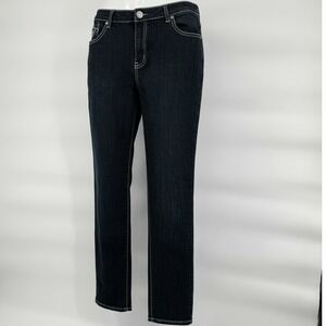 5ive Women Size 14 Dark Wash Slim Leg Jeans Sequin Embroidered Back Pockets Blue